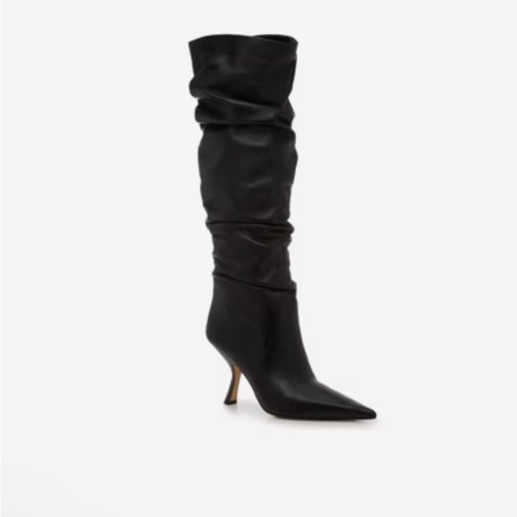 Women's Black Slouchy Knee-High Pointed Toe Boots - Picture 9 of 9